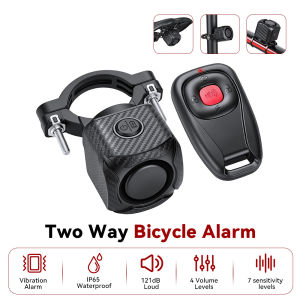 Two Way Bike Anti-Theft Alarm Vibration Trigger Alert 121dB Loud Siren Remote Bike Locator For Bicycle E-Bike Scooter Motorcycle