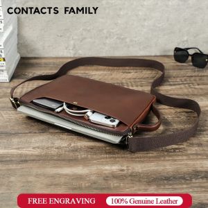 Mens Genuine Leather Laptop Bag For MacBook Pro Air 14 13 Handbag Crossbody Briefcase Bussiness Handbag With Shoulder Strap