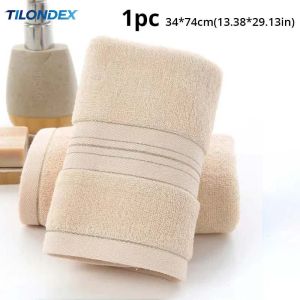 TILONDEX 100% Cotton Beige Face Towel Golden Stripe Border Soft Super Absorbent Lint Free Hotel Home Hand Towel 34×74cm Single 2