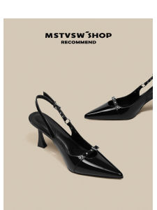 รองเท้าส้นสูงหัวแหลมสีดำเซ็กซี่ รองเท้าแตะหัวกลมแบบหัวเข็มขัด รองเท้าส้นเดี่ยว รองเท้าแฟชั่นสำหรับผู้หญิง รองเท้าแตะแบบสวมสบาย