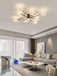 Wholesale And Retail Nordic Luxury Acrylic Home Living Dining Room Ceiling Lamp Black Gold Three Color Light Chandelier