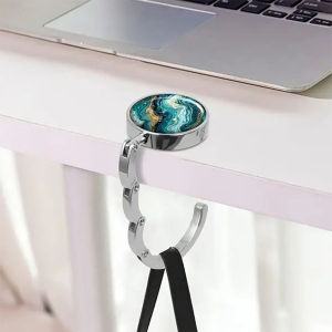 Marble Pattern Portable Purse Hook Foldable Bag Hanger Handbag Holder for Women Student Desk Side Bag Organizer
