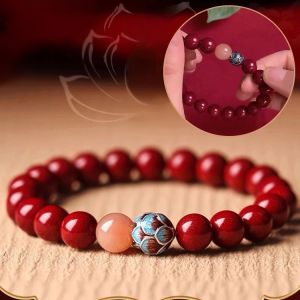 Careful bracelet making with rose and white deer strings