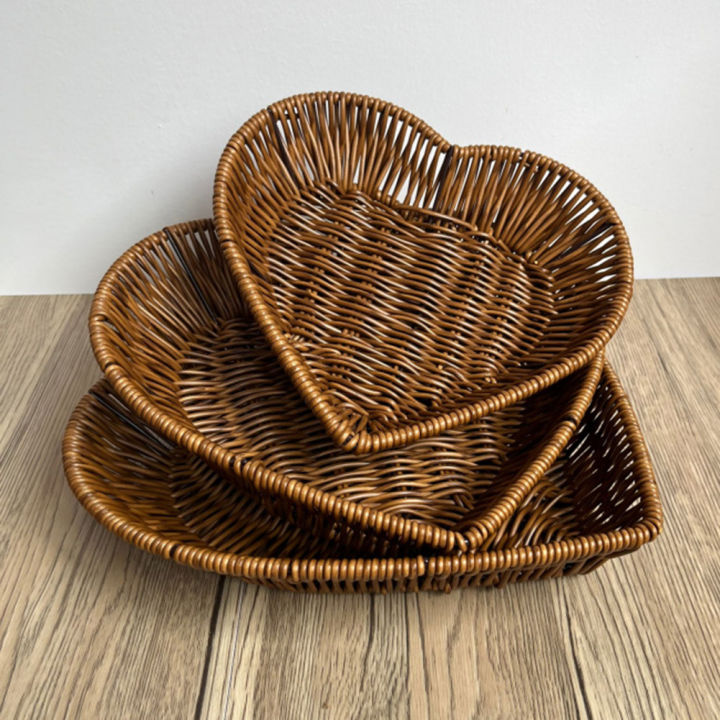 Heart-Shaped Woven Storage Basket Multi-Uses Simulation Rattan Desktop ...