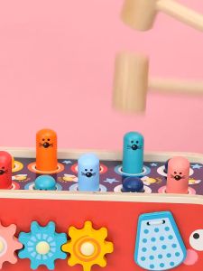Enlitoys Wooden Hammer Toys with 2 Mallets Peg Pounding Bench Elephant Gopher Toy Tap Bench Hit