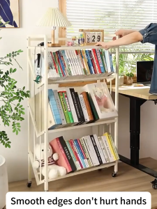 Mobile Bookshelf Organizer Cabinet Trolley With Wheels Stainless Steel Mobile Bookshelf Storage Rack Heavy Duty for Home Study Office Living Room Classroom