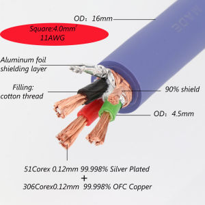 Preffair Oxygen-Free Copper Silver-Plated Power Cable 4mm² Audio Filter Front And Rear Level Special Line Pure Copper Material