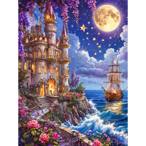 Jigsaw Puzzle 500/1000/1200/2000PCS Seaside Moon Boat Castle Landscape Artwork Stress Relief Puzzle Wall Art Decor Gift