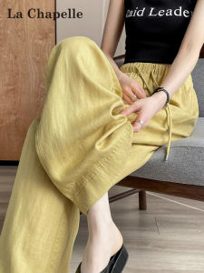 La Chapelle | 100% Tencel Linen Pants Summer Lightweight Textured High Waist Ice Silk Drape Wide Leg Long Pants