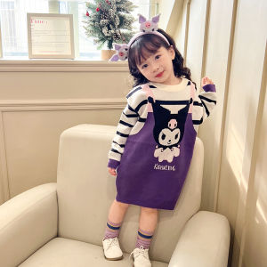 ชุดเดรสไหมพรมเด็กหญิงชุดเด็กฤดูใบไม้ร่วงและฤดูหนาวเสื้อผ้า kulomi การ์ตูนสำหรับเด็กชุดเดรสแบบเหมือนสองชิ้นสำหรับลูกน้อย