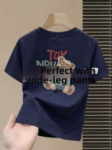 V.C.I | Navy Cotton Cartoon Print Loose Fit Short Sleeve Tee