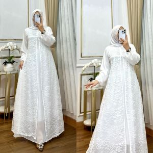 Nuriel Shop - Gamis Lidya - Baju Gamis Wanita Model Terbaru Bahan Ceruty Mix Tille - Nura Collection Official - Gamis Lebaran/Pesta