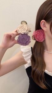 Kẹp tóc càng cua kích thước trung đính hoa hồng chất liệu voan mềm mịn dành cho nữ