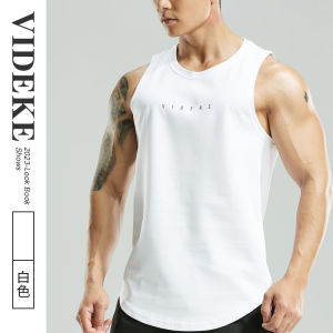 Videke Mens Cotton round Neck Sleeveless Training T-Shirt Breathable Elastic Sports Vest Summer Fitness Running T-Shirt