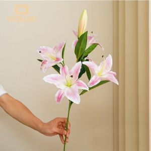 Simulation 5 Heads Long Lily Artificial Flower Fake Lily Bouquet for Wedding Home Hotel Restaurant Office Outdoor Garden Decor