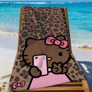 Sanrio | Sa H-HelloK-Kitty Leopard DarkSkinned Hottie Quick Drying Beach Towels Are Suitable For Swimming Pools Camping Yoga And The Gym