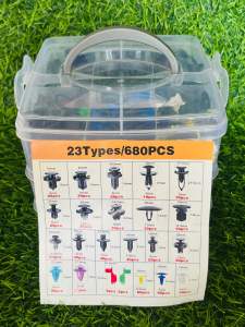 ชุดคลิปล็อครถยนต์ 23 แบบ 680 ชิ้น กล่องรวมคลิปพลาสติก สำหรับยึดกันชน แผงประตู คิ้วข้าง ตัวล็อคอเนกประสงค์ พร้อมกล่องเก็บ