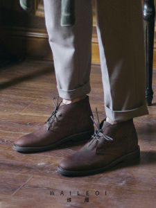 Casual Winter Desert Boots Mens Short Cylinder High Heel Resistance to Abrasion with Lace-up Closure and Thick Sole