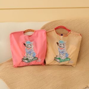 Nylon Embroidered Ball Chain Cat Shopping Bag Large Capacity Handbag Single Shoulder Slant Cross Bag Eco-friendly Bag for Youth