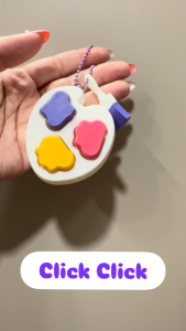 Cute Paint Palette Clicker Keychain with Paint Brush Charm | 3D Printed Fidget Toy | Backpack & Pencil Case Accessory