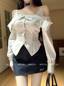 Áo Sơ Mi Ren Dây Gợi Cảm Kiểu Pháp SYJ Pure Desire Bộ Váy Ngắn Ôm Sát Cạp Cao Giảm Béo Cho Phụ Nữ Béo Phì Mùa Thu Đông