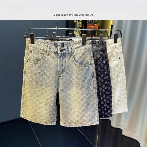 Quần Short Denim Ống Đứng Rộng Rãi Mùa Hè 2025 Phong Cách Mỹ Cổ Điển Retro Rách Rưới Cho Nam Quần Dài Năm Điểm Đa Năng