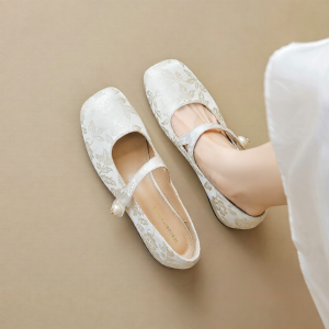 MIFEI | Summer Style Cheongsam Single Shoes with Camellia Pattern Thick Heel