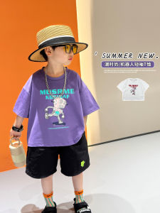 Boys Cartoon Short Sleeve Summer T-Shirt Thin Loose Casual Baby Fashionable Top Kids Loose Fit Breathable Cotton Tee
