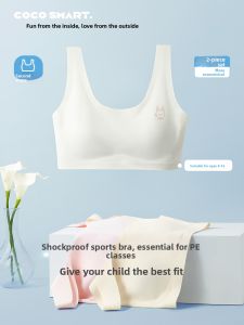 Coco Smart | Teenage Girls Sports Bra No Trace Shock Absorption Vest Middle School Students Underwear Fixed Strap Nylon Fabric Cartoon Pattern