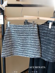 GUZILIAN | Shiny High Waist A-Line Mini Skirt Womens Fashionable Slimming Short Skirts Autumn Winter New Style Versatile Korean Version