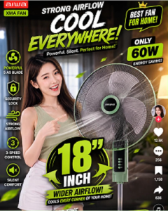 AIWA 18" Stand Fan 3 Speeds Control Oscillation AW-18SF - 5 Blades