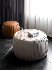 Scandinavian Accessible Luxury Stylish round Storage Coffee Table For Home Living Room Cloakroom Creative Fashion Modern Large Small Size Leather Stool