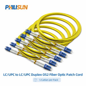 LC/UPC to LC/UPC Duplex OS2 9/125 μm G.657.A1 Fiber Optic Patch Cord 2.0 mm Yellow LSZH 1-20 m 1/5 Pack PHILISUN