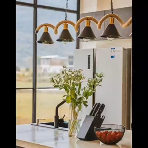 โคมไฟระย้าเชือกป่าน LED โคมไฟวินเทจ Retro 220V ขั้วหลอดE27 โคมไฟตกแต่งร้านอาหารส ไฟตกแต่งร้านกาแฟ