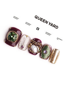 QueenYard Moon Castle Green Gemstone Embedded Cats Eye Nail Art 2025 Model High-End Wearable Nails Elegant Fashionable