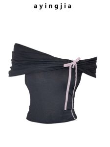 เสื้อคอฮอลเตอร์ผ้าขนสัตว์ผสมโพลีเอสเตอร์แขนสั้นผ่าข้างสีชมพูสำหรับผู้หญิง FDC ฤดูร้อน 2024 ทรงหลวม สไตล์ทำงาน