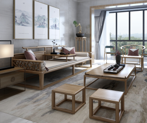 New Chinese Style Sofa Set Solid Wood Living Room Furniture Modern Black Gold Wood Wind Zen Style Villa Simple U-Shaped Sofa