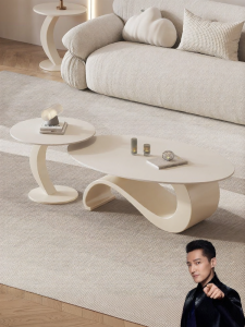 OUQI | Cream Elegant Modern Minimalist Small Living Room Coffee Table