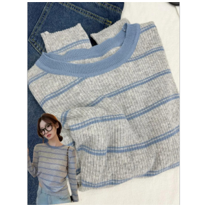 HUOLISI | Slimming Eye-catching Striped Color-blocked Long-sleeved Sweater