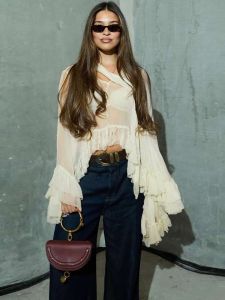 Womens Long Sleeve Ruffle Edge Hooded Top See-through Oversize Casual T-shirt Polo Collar Splice Thickened Sportswear