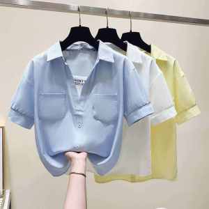 เสื้อเชิ้ตผ้าชีฟองแขนสั้นผู้หญิงฤดูร้อน 2025 ดีไซน์ใหม่ หลวม กระชับสัดส่วน ดีไซน์สองชิ้นปลอม เทรนด์ใหม่ เสื้อเชิ้ตผู้หญิง