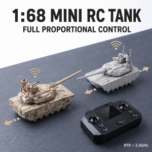 1:68 Mini RC Tank Full Proportional Remote Control 2.4GHz IR Battle Sound Light Scale Model Desktop Military Vehicle