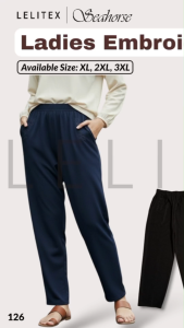 [Plus Size] Women Casual Long Pants Daily Wear 2 sided Pockets & 2 sided Embroidery (XL 2XL 3XL) Elastic Rubber Waistband for Aunty Mak Cik Seluar Panjang Seluar Murah