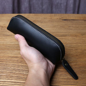 Large Capacity Handmade Leather Pencil Case Soft Cowhide Retro Style 2024 Horizontal Design Storage Bag for Pens And Glasses