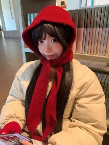 Mũ Len Đỏ Giáng Sinh Mũ Cổ Tròn Dệt Kim Mùa Thu Đông Có Dây Buộc Quần Áo Phụ Kiện Cho Nữ Mũ Len Không Viền Tròn