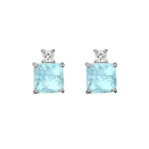 ZAKOL Fashion Light Blue Square Cubic Zirconia Stud Earrings for Women Exquisite Small Earring Birthday Gift Jewelry