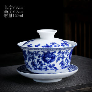 Handmade Blue And White Porcelain Tea Bowl Three Elements Cover Cup Ceramic White Porcelain Tea Lamp Home Use Tea Ceremony