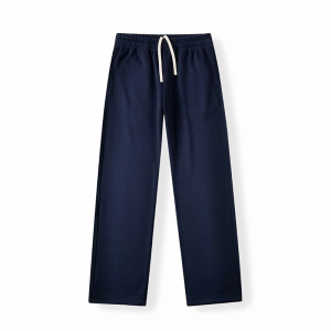 Heavyweight Pure Cotton American Style Mens Casual Sports Pants Loose Fit Straight Leg Elastic Waist Cuffed Long Trousers