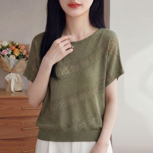YUEXINYIRONG | Summer Lace Hollow Short Sleeve Knit T-shirt