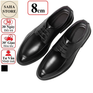 Giày tăng chiều cao nam 8cm SAHA119 da bò độn đế 8p 6cm 6p công sở cao cấp buộc dây tây đen chú rể mặc vest size nhỏ 37